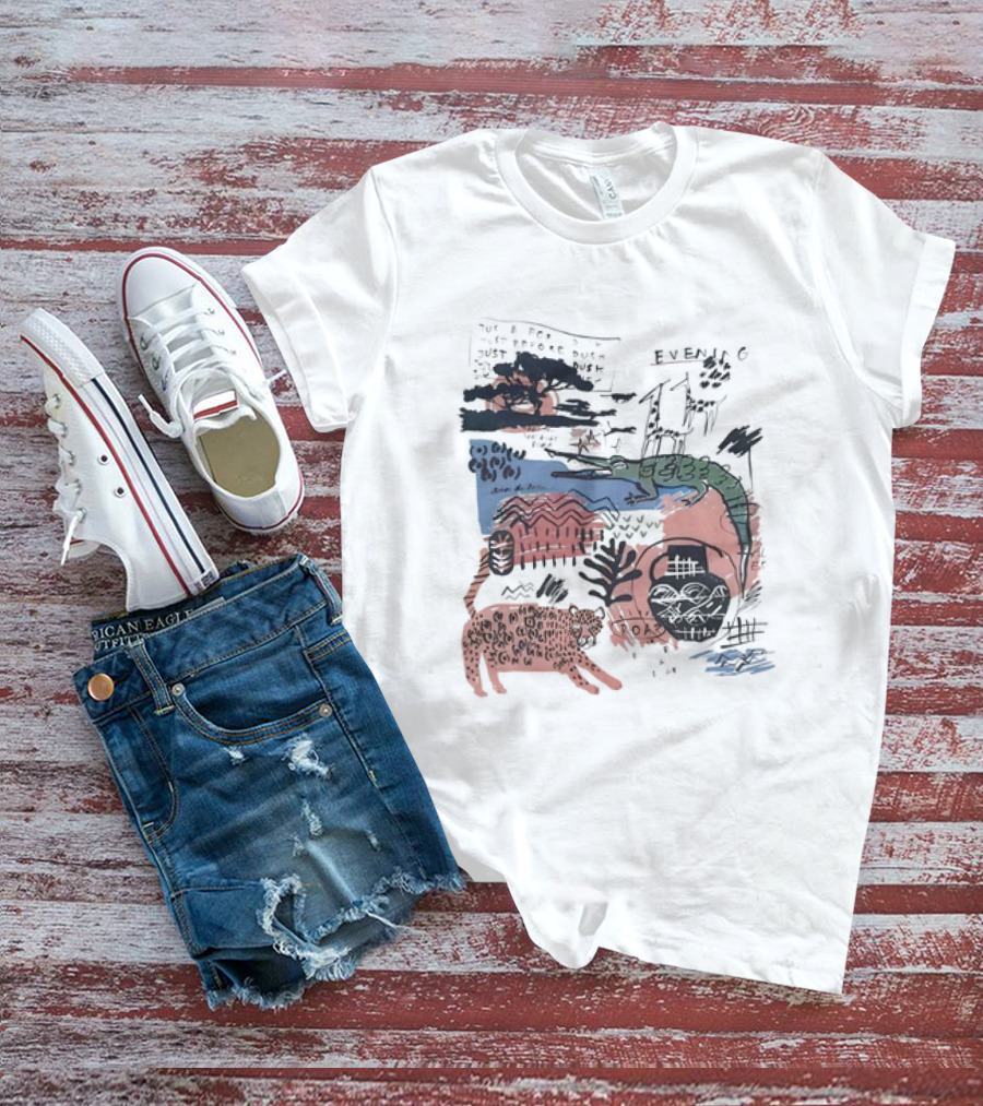 Evening Jungle Dusk Crocodile Leopard Scribble T-Shirt