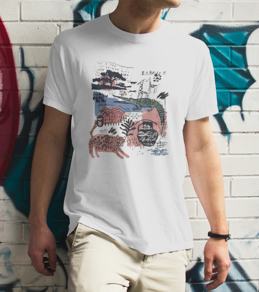 Evening Jungle Dusk Crocodile Leopard Scribble T-Shirt
