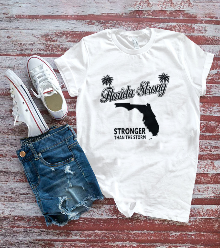 Florida Strong Stronger Than The Storm Map With Palm Trees T-Shirt