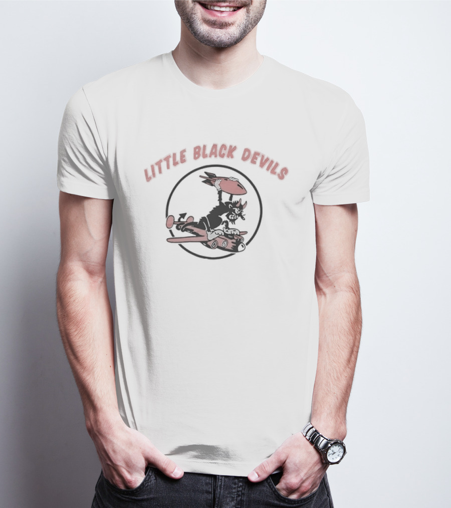 Little Black Devils Cartoon Character Holding Bomb On Airplane T-Shirt