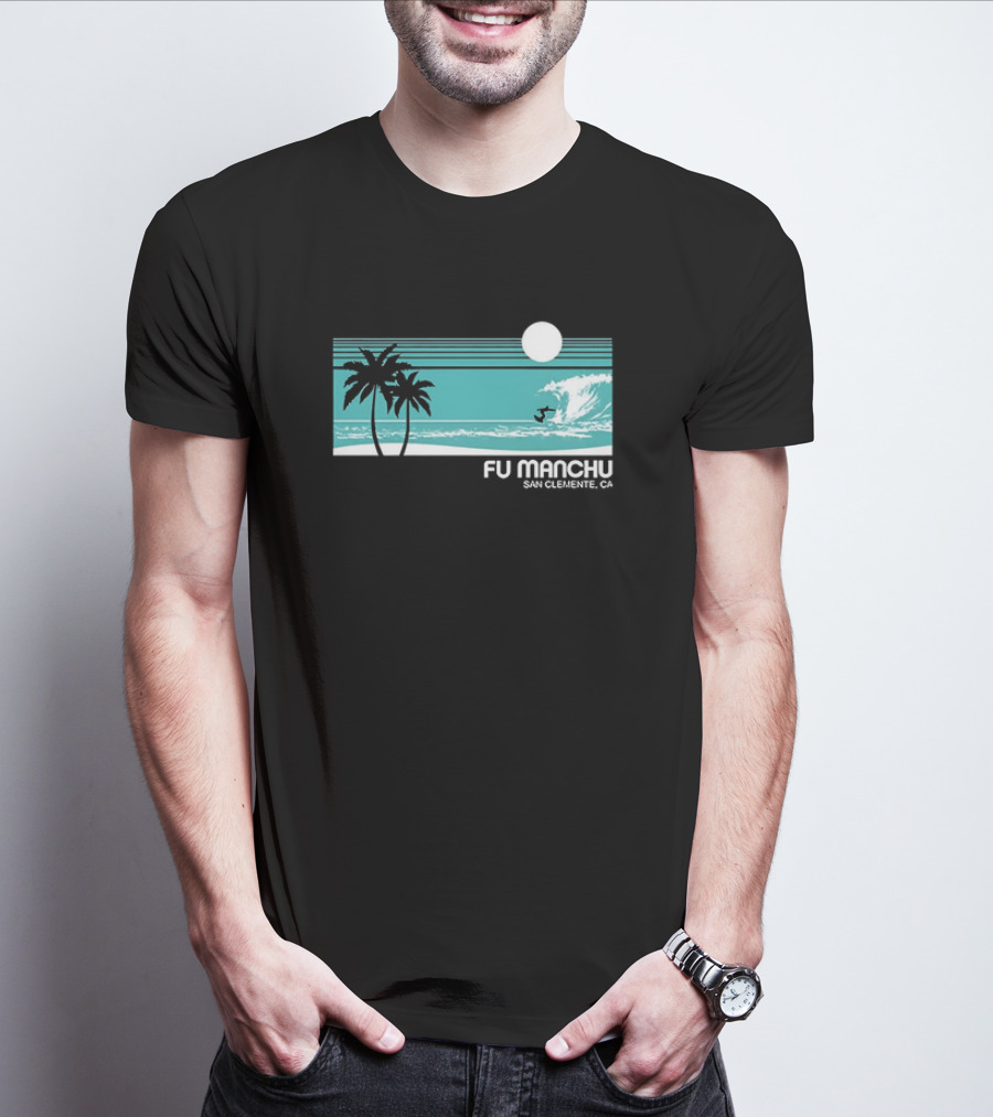 FU Manchu San Clemente CA Surfing Palm Trees Moon Wave T-Shirt