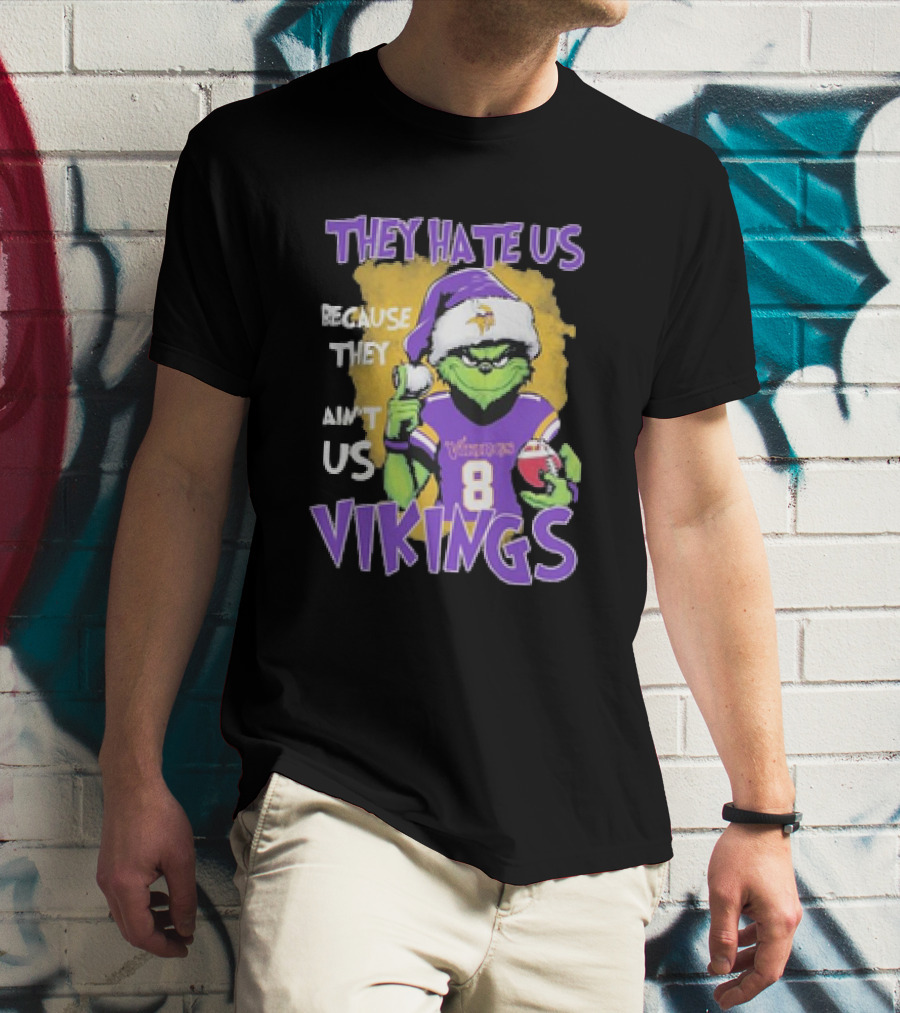 They Hate Us Because They Ain’t Us Grinch Vikings Christmas Purple Santa Football T-Shirt