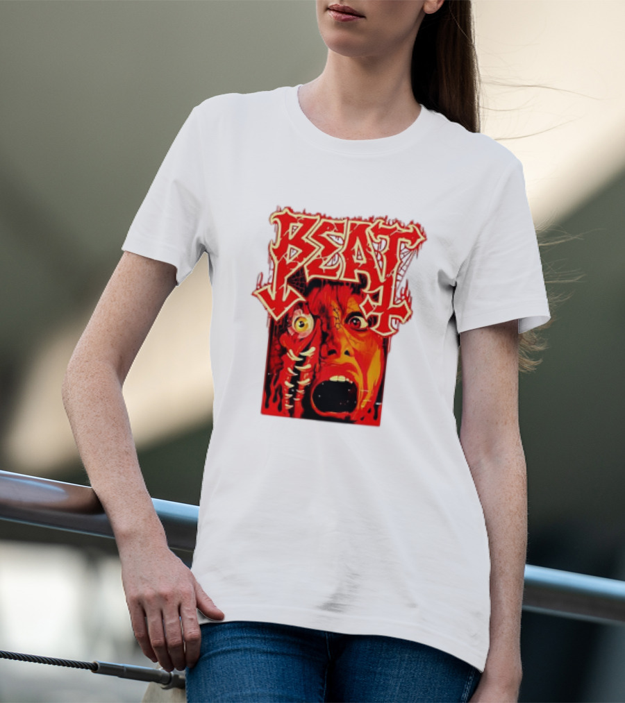 Beat Mutation Horror Zombie Face With Screaming Expression T-Shirt