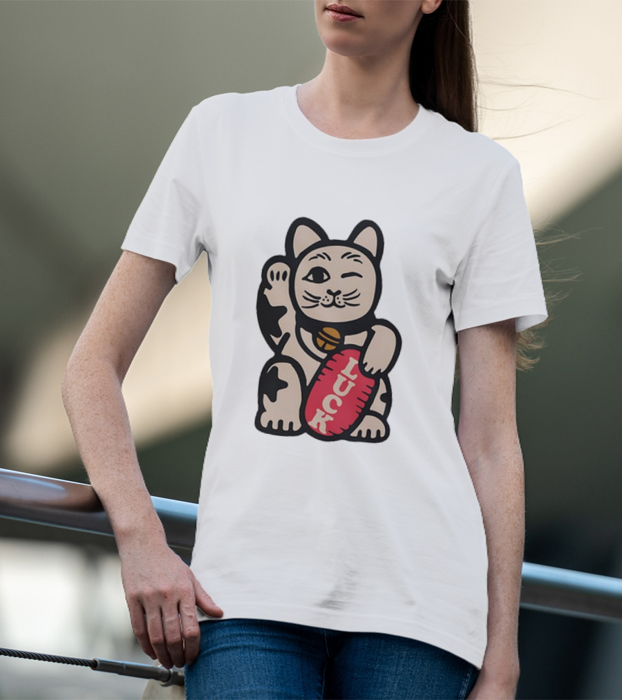 Maneki Lucky Cat Winking With Luck Sign T-Shirt