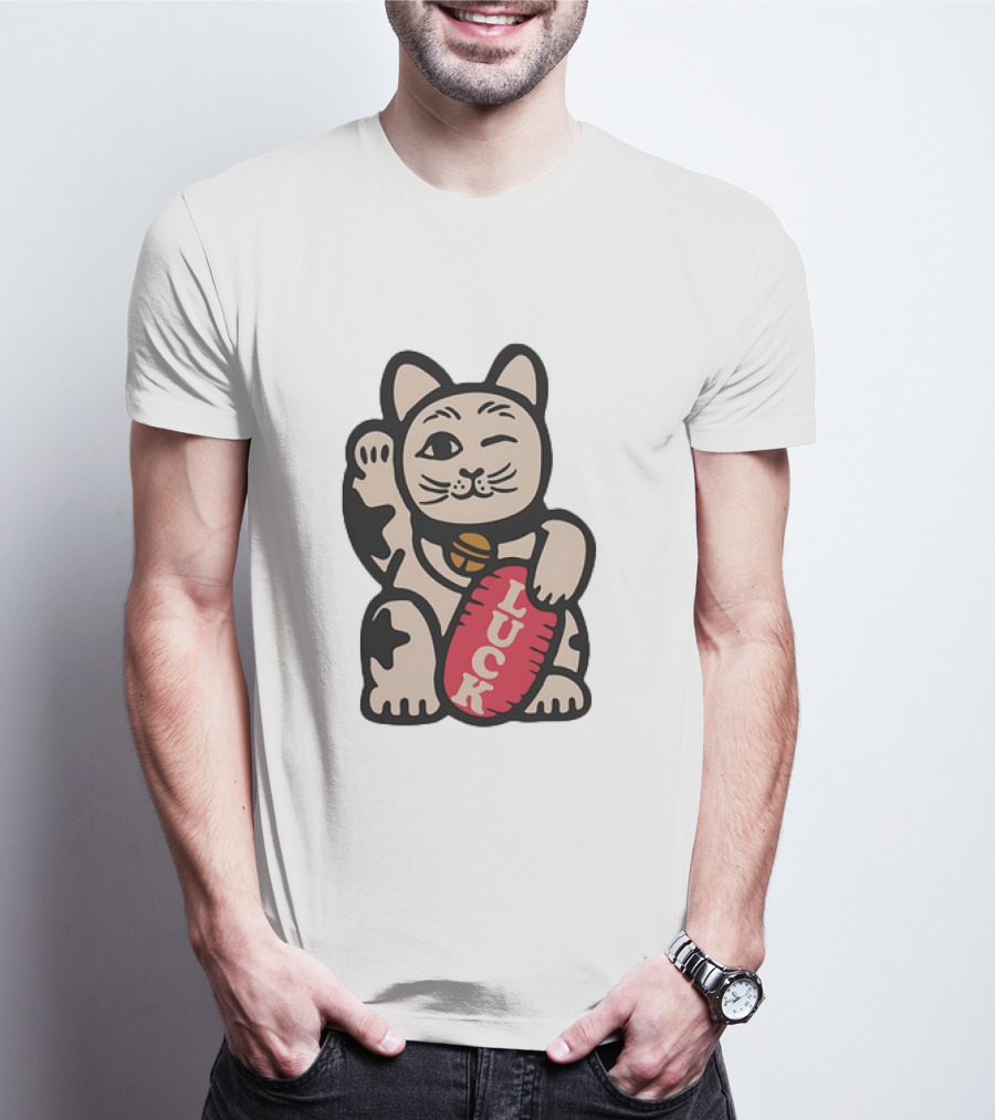 Maneki Lucky Cat Winking With Luck Sign T-Shirt