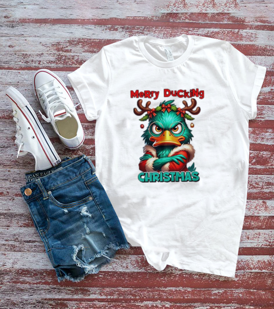 Merry Ducking Grumpy Duck Christmas T-Shirt