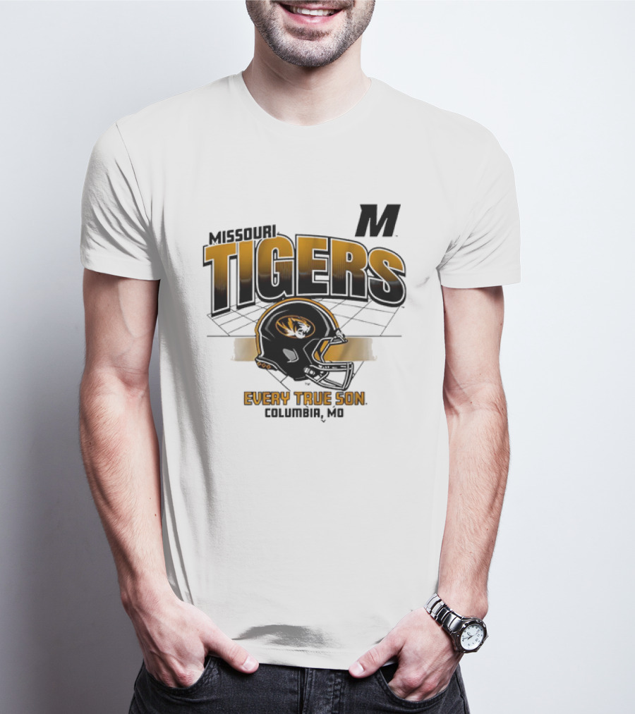 Missouri Tigers Football Helmet Every True Son Columbia MO Vintage T-Shirt