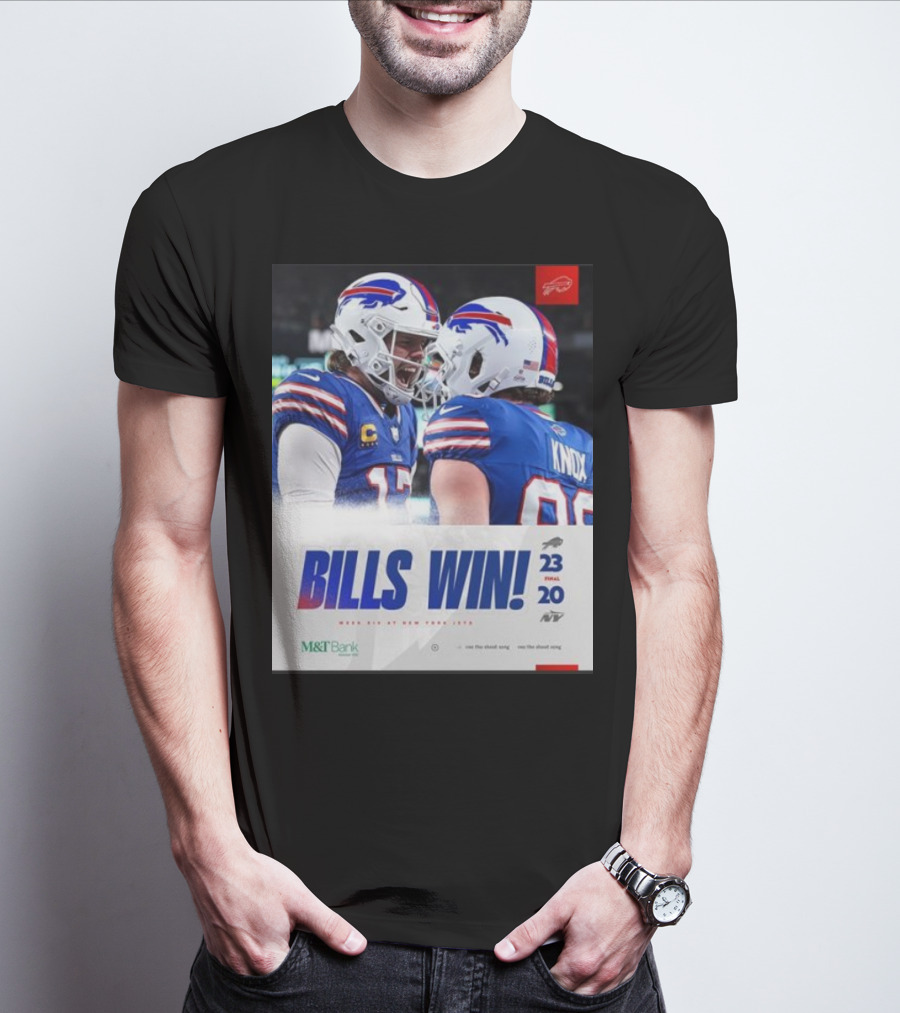 Bills Win 23-20 New York Jets NFL Victory Knox M&T Bank T-Shirt