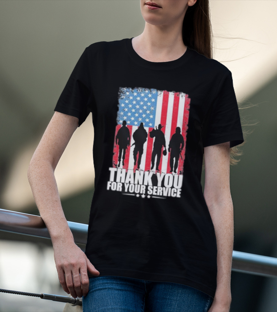 Thank You For Your Service American Flag Soldier Silhouettes Veteran Day T-Shirt