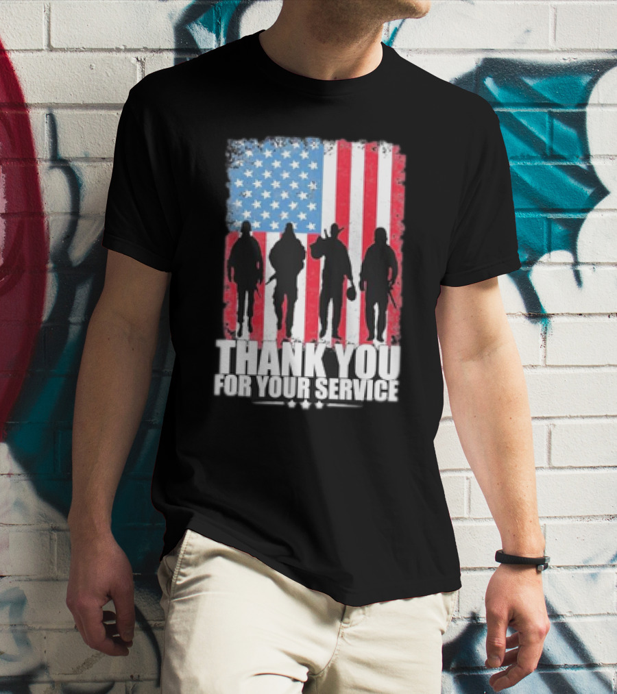 Thank You For Your Service American Flag Soldier Silhouettes Veteran Day T-Shirt
