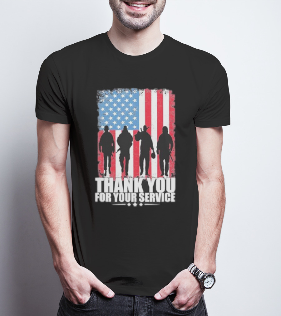 Thank You For Your Service American Flag Soldier Silhouettes Veteran Day T-Shirt