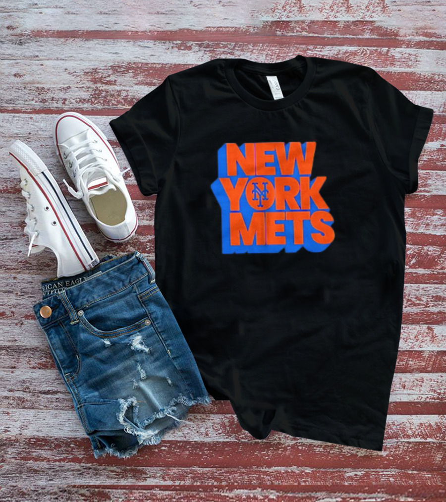 New York Mets Stacked Logo MLB Team Orange Blue T-Shirt