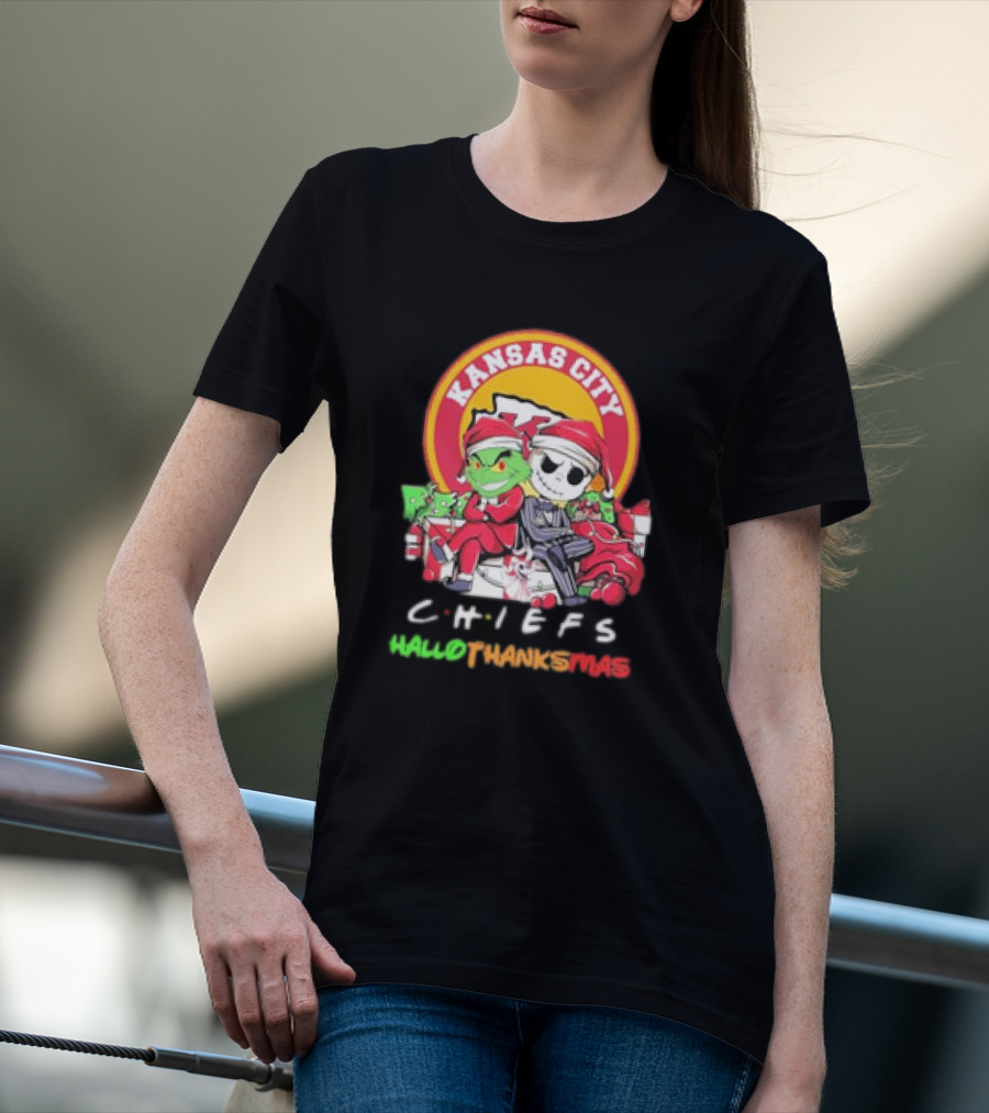 Kansas City Chiefs Santa Grinch Jack Skellington Hallothanksmas T-Shirt