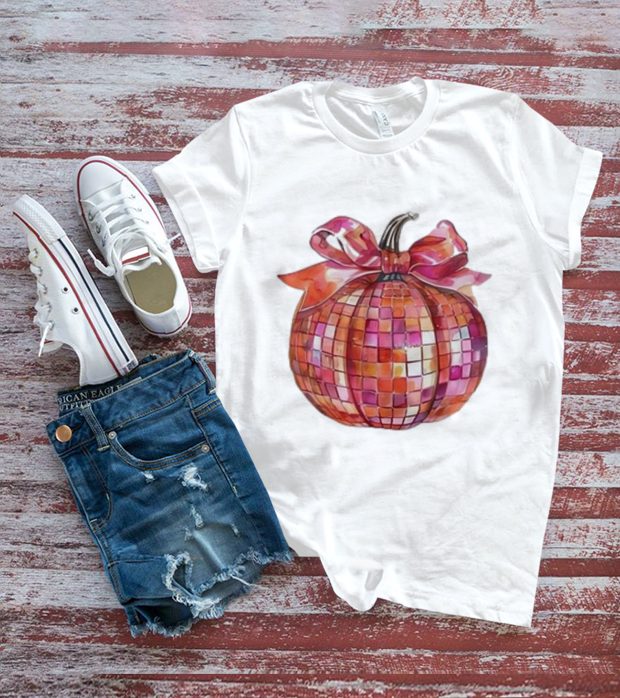 Retro Coquette Mosaic Bow Pumpkin T-Shirt