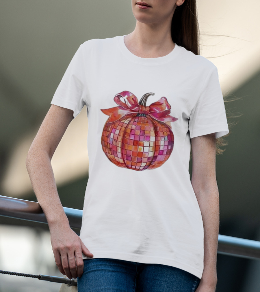 Retro Coquette Mosaic Bow Pumpkin T-Shirt