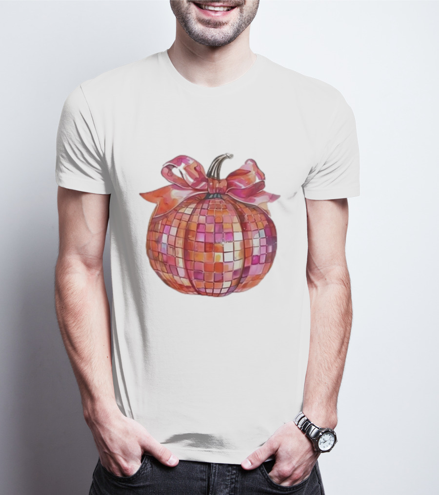Retro Coquette Mosaic Bow Pumpkin T-Shirt