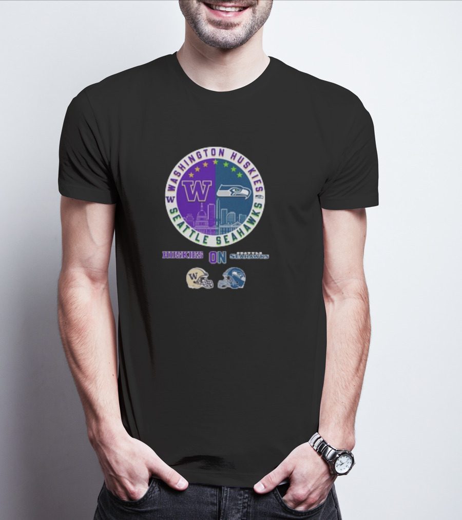 Washington Huskies Seattle Seahawks Huskies On Seattle Sundays T-Shirt