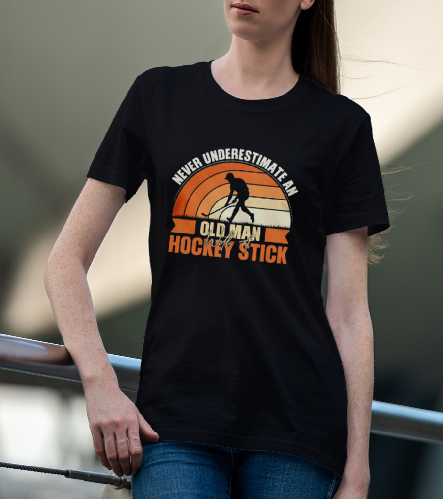 Never Underestimate An Old Man With A Hockey Stick Vintage T-Shirt