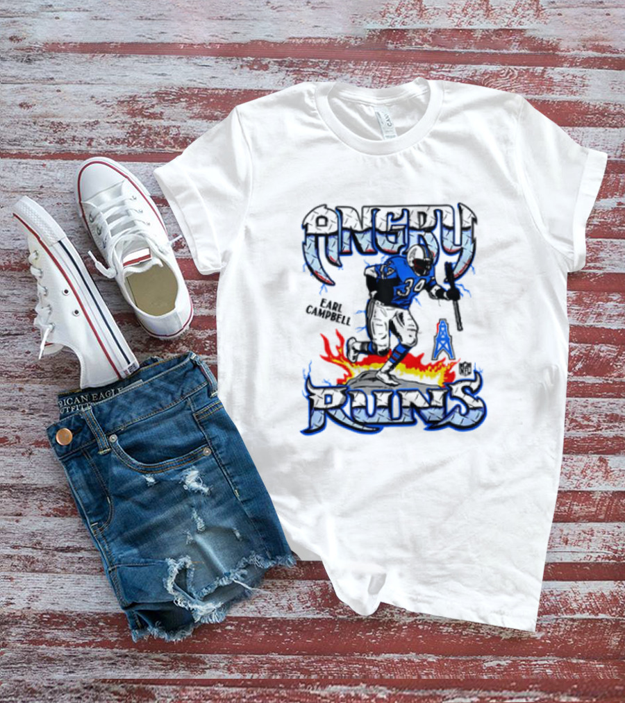 Angry Runs Earl Campbell Oilers NFL Flame Action T-Shirt
