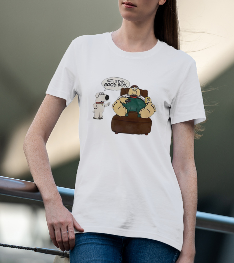 Family Guy Sit Stay Good Boy Brian And Peter Couch Scene T-Shirt