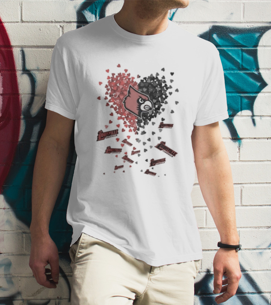 Louisville Cardinals Passionate Heart Emblem Surrounded By Vibrant Heart T-Shirt