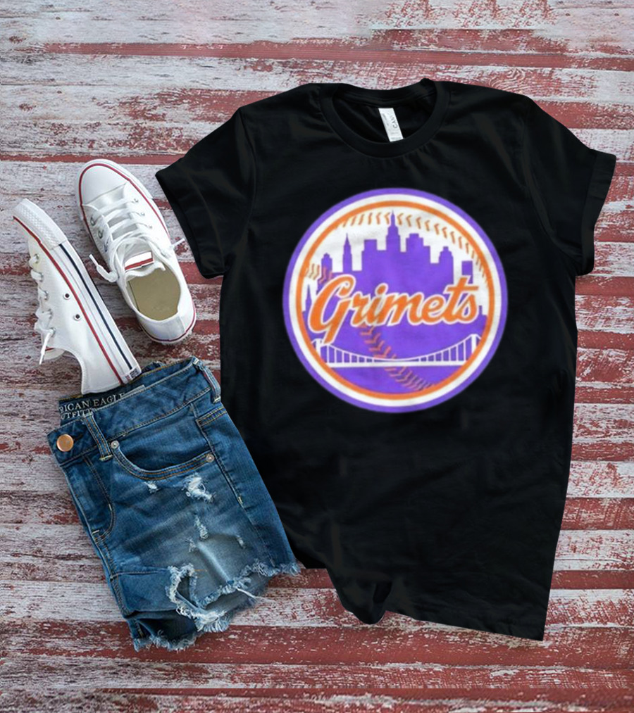 Grimets Ny Mets Skyline Purple Baseball Circle T-Shirt