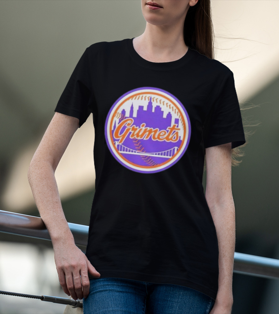 Grimets Ny Mets Skyline Purple Baseball Circle T-Shirt