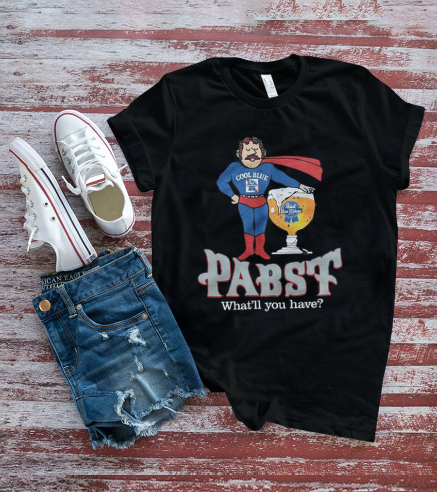 Cool Blue Pabst Superhero With Beer What’ll You Have T-Shirt