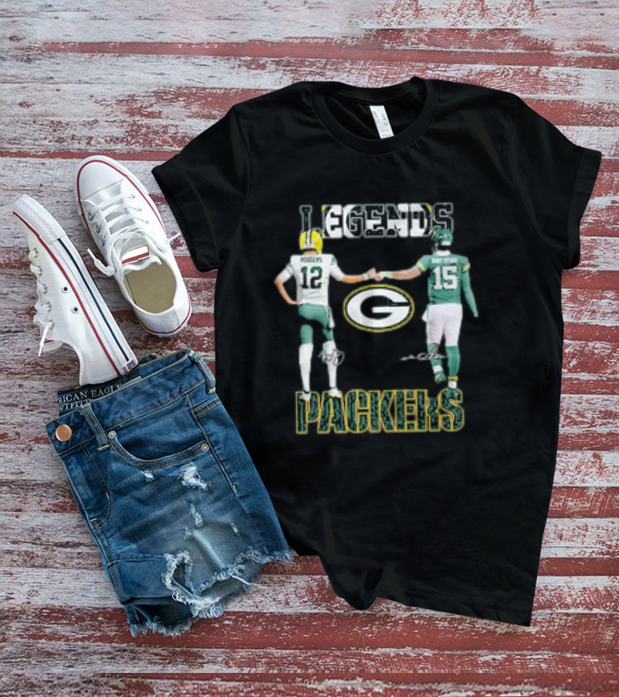 Legends Green Bay Packers Aaron Rodgers Bart Starr Signature T-Shirt