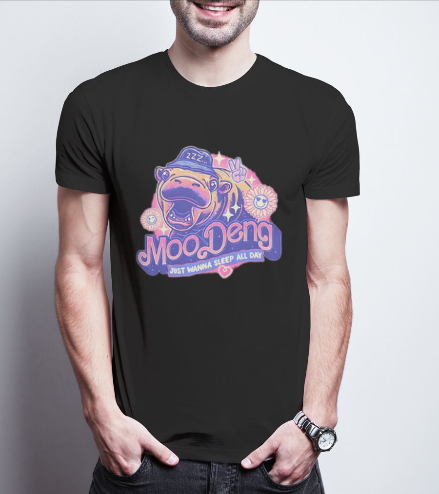 Moo Deng The Hippopotamus Peaceful Sleep ZZZ Just Wanna Sleep All Day T-Shirt