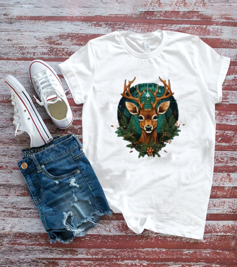 Kids Christmas Deer Forest Scene T-Shirt