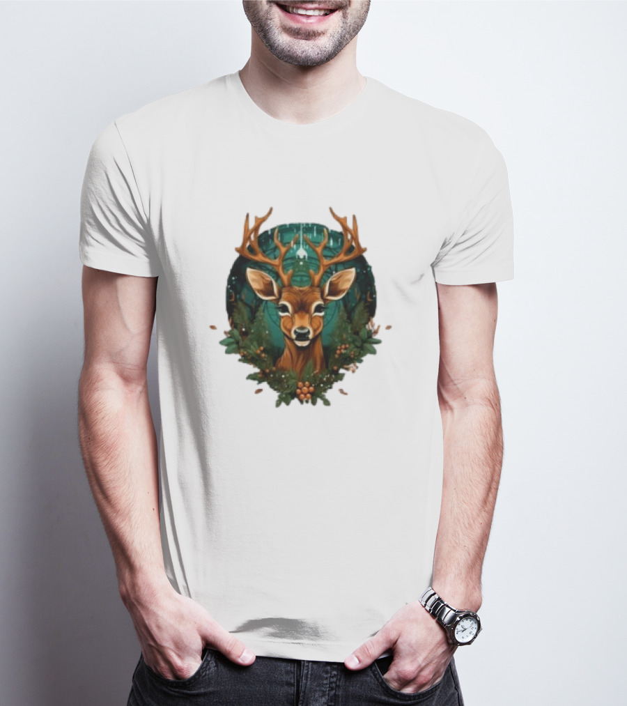 Kids Christmas Deer Forest Scene T-Shirt