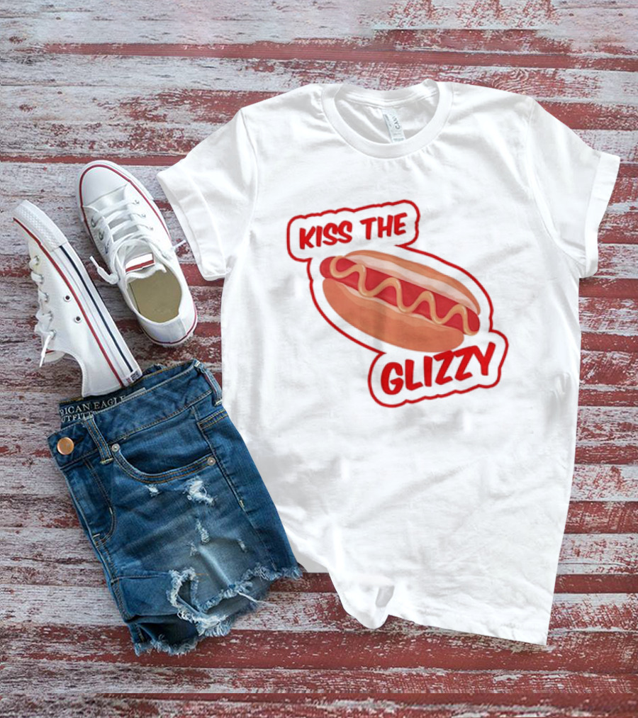 Kiss The Glizzy Hot Dog Bold Text With Mustard And Ketchup T-Shirt