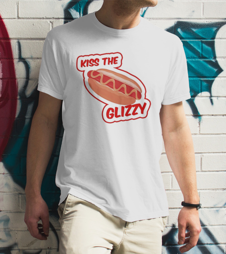 Kiss The Glizzy Hot Dog Bold Text With Mustard And Ketchup T-Shirt