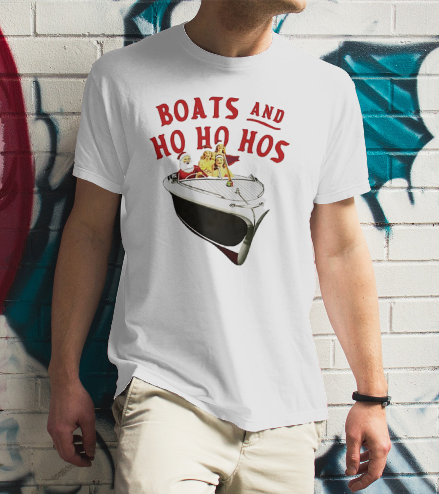 Santa Claus Boats And Ho Ho Hos Christmas Boat Party Holiday Fun T-Shirt