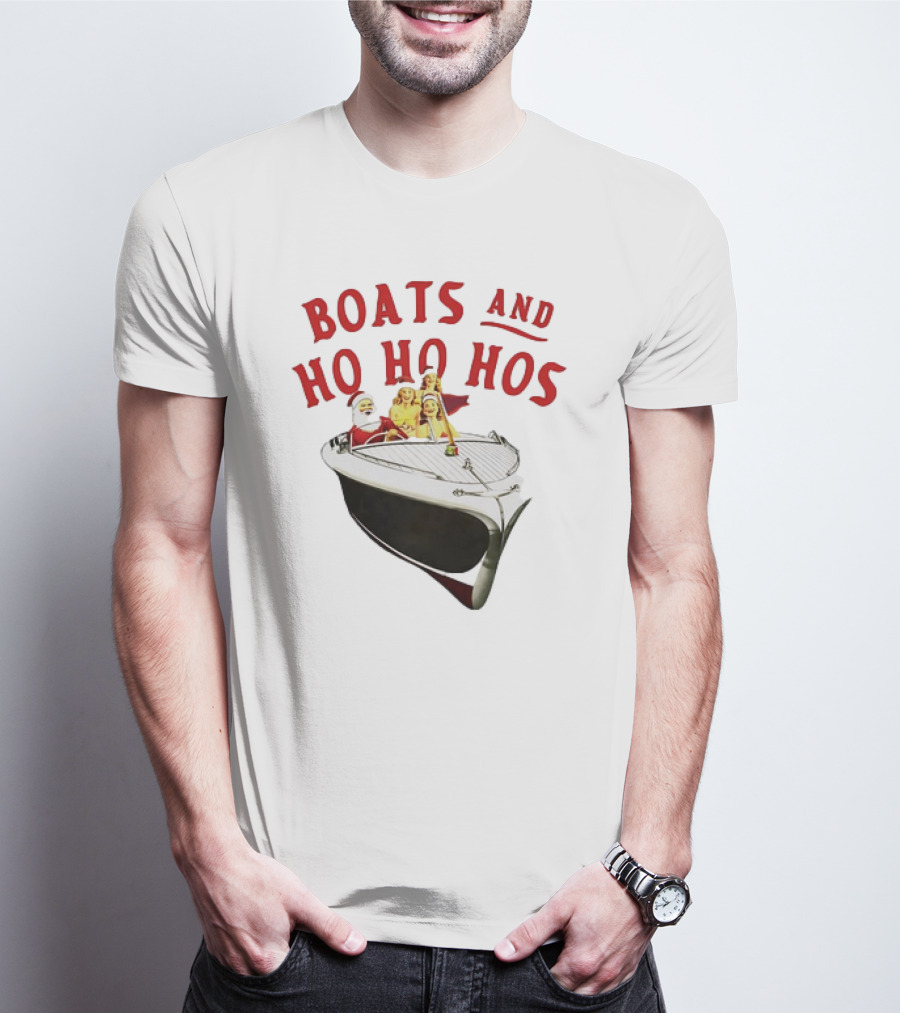 Santa Claus Boats And Ho Ho Hos Christmas Boat Party Holiday Fun T-Shirt