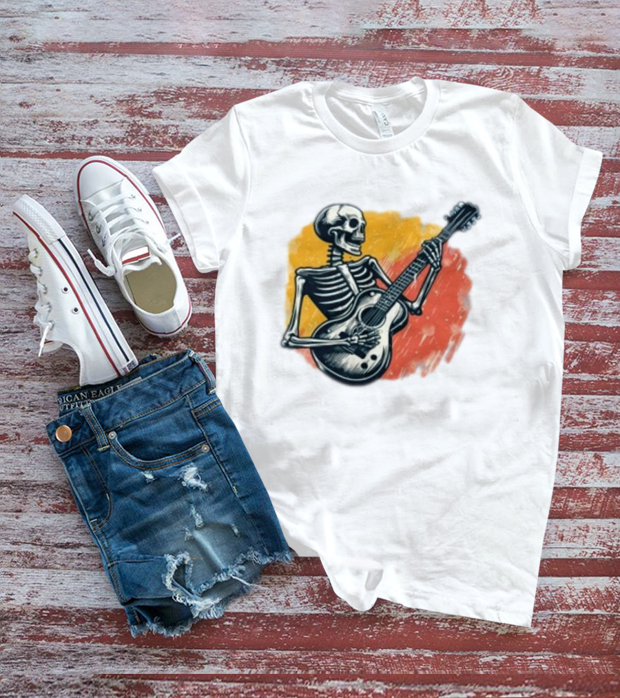 Skeleton Playing Guitar Rock Band T-Shirt