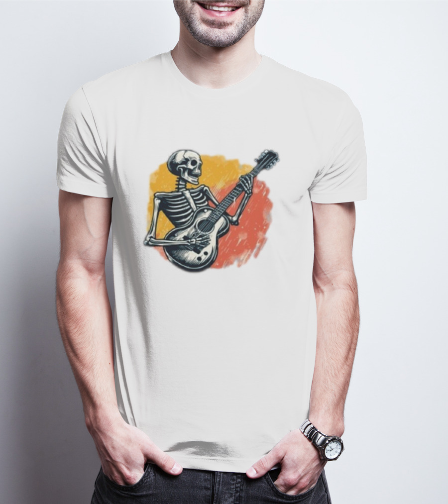 Skeleton Playing Guitar Rock Band T-Shirt