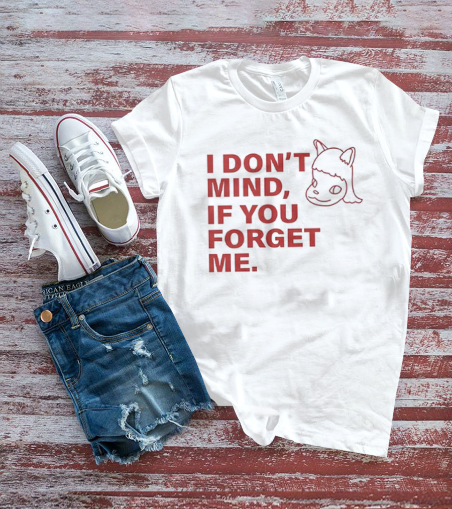 Yoshitomo Nara I Don’t Mind If You Forget Me Red Text With Character Drawing T-Shirt