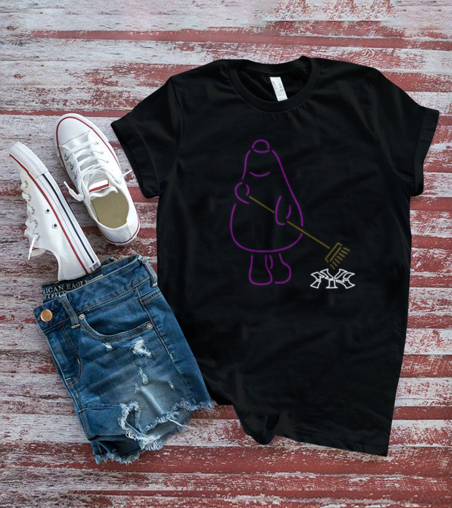 Grimace Purple Neon Mascot With Broom New York Yankees Logo LFGM T-Shirt
