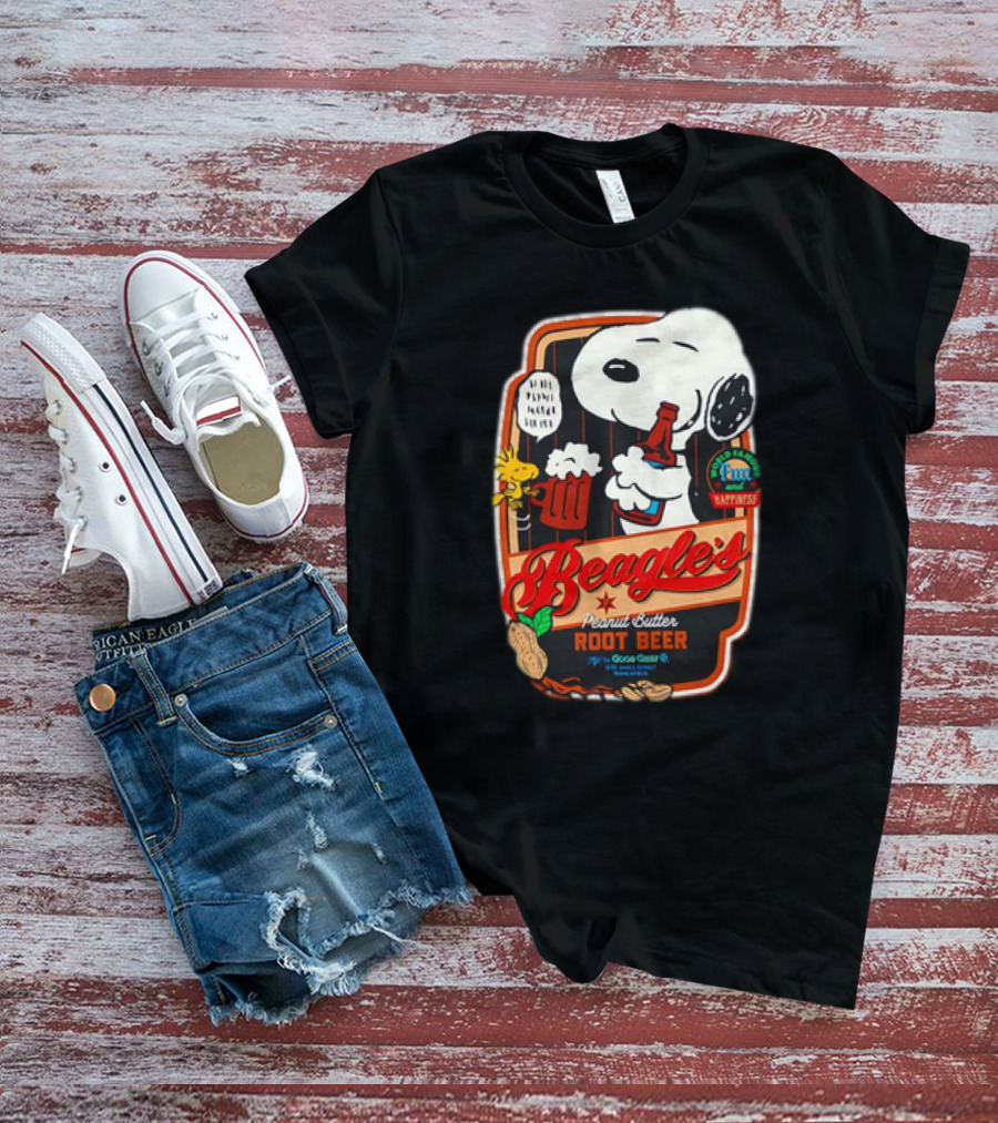 Snoopy And Woodstock Beagle's Peanut Butter Root Beer Good Grief Co Happiness T-Shirt