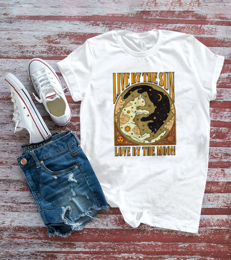 Live By The Sun Love By The Moon Retro Cats T-Shirt