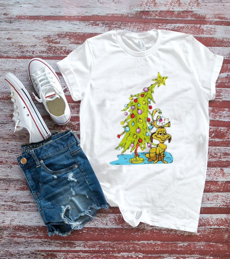 Christmas With Max Dog And Whoville Tree With Lights T-Shirt