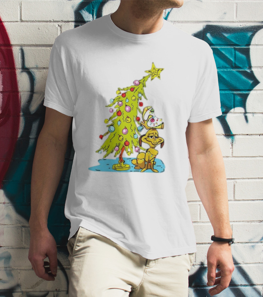 Christmas With Max Dog And Whoville Tree With Lights T-Shirt