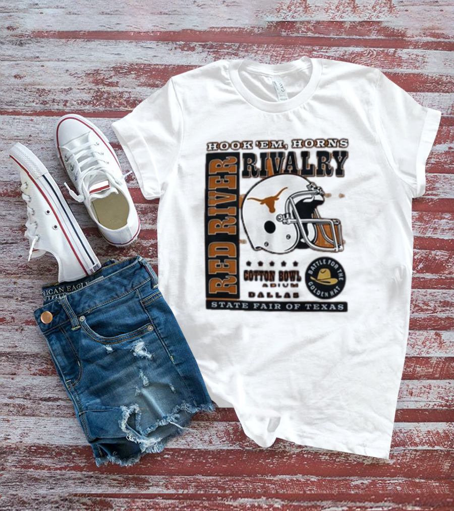 Hook Em Horns Red River Rivalry Cotton Bowl Dallas State Fair Of Texas Battle For The Golden Hat T-Shirt
