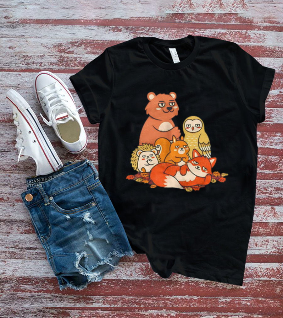 Animals X The Breakfast Club Autumn Edition With Hedgehog, Bear, Owl, Fox, Squirrel T-Shirt