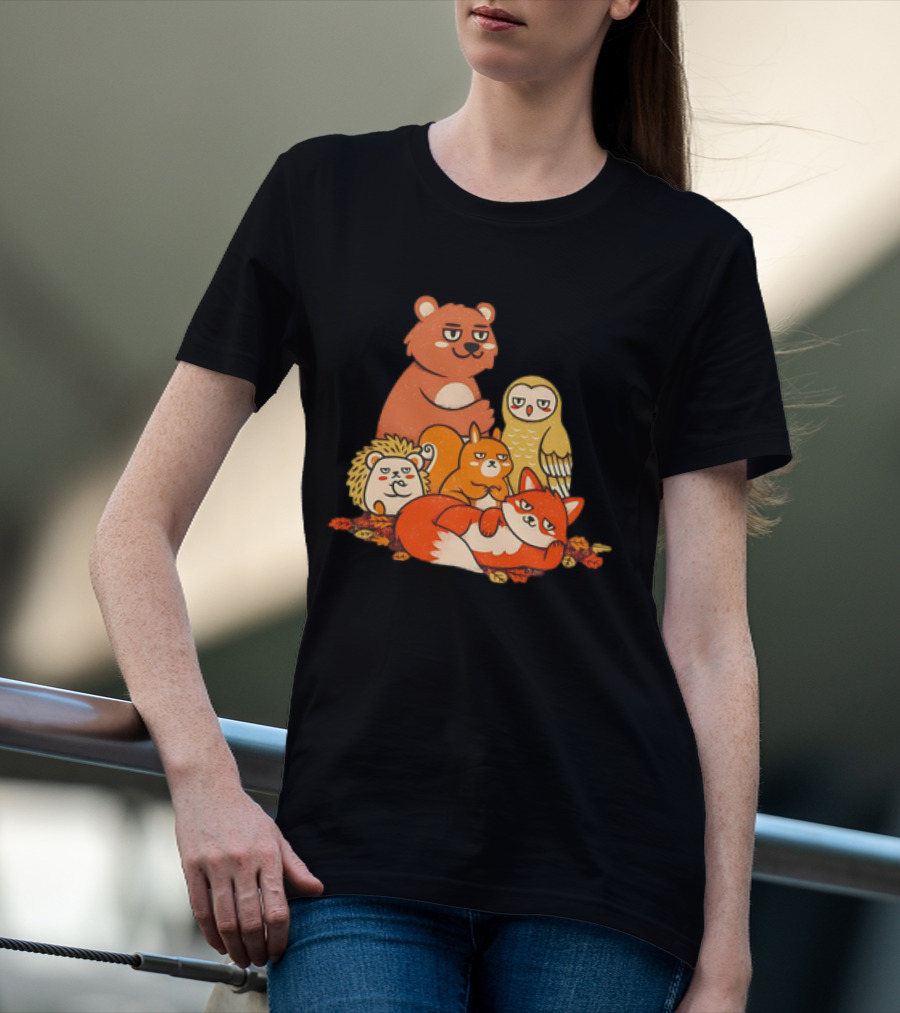 Animals X The Breakfast Club Autumn Edition With Hedgehog, Bear, Owl, Fox, Squirrel T-Shirt