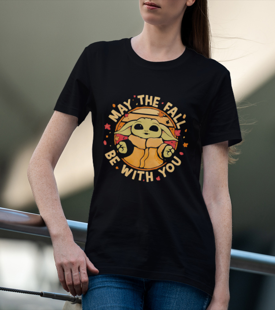 Grogu Autumn May The Fall Be With You Leaves Star Wars Mandalorian Baby Yoda T-Shirt