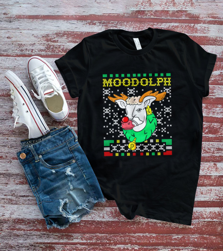 Moodolph Moo Cow Reindeer Ugly Christmas Farmer Cartoon T-Shirt