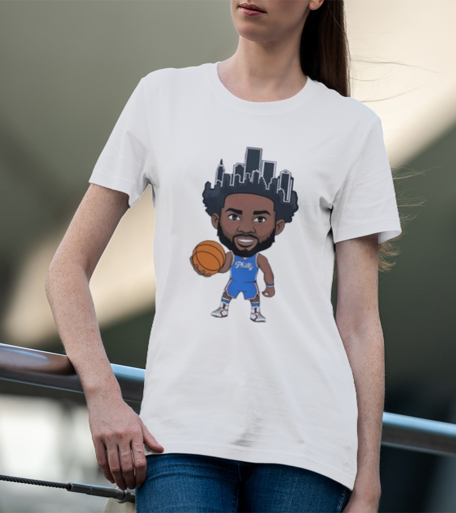 Philadelphia 76ers Philly Baller Cartoon Skyline Hair T-Shirt